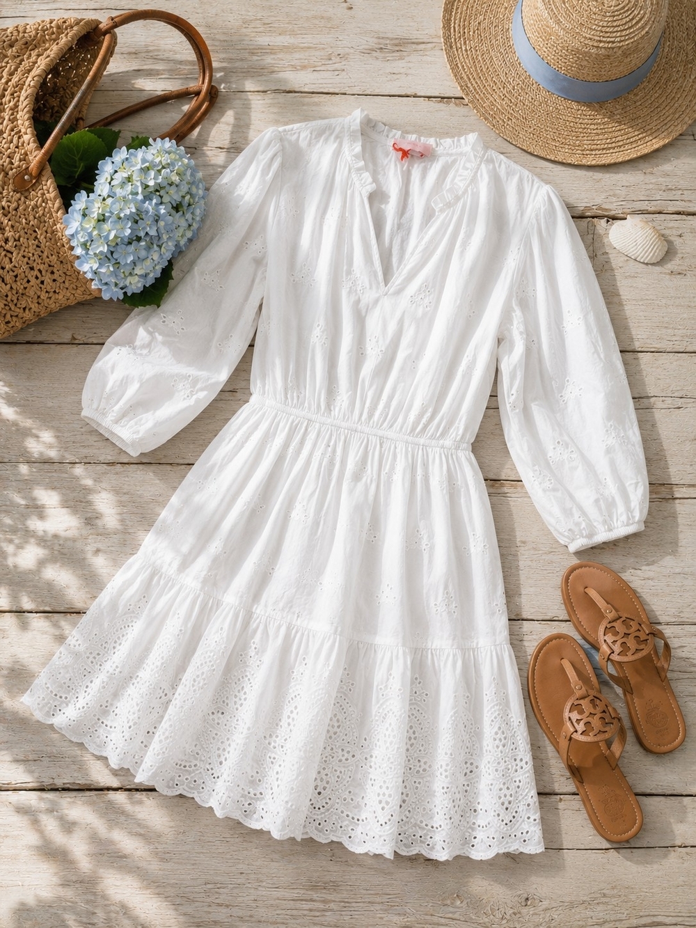 KNOX ROSE Womans White Eyelet V-Neck Tiered Mini Dress NWT - Picture 2 of 8